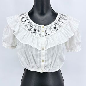 LoveShackFancy Elaina White Lace Ruffle Crop Top Blouse Size Small